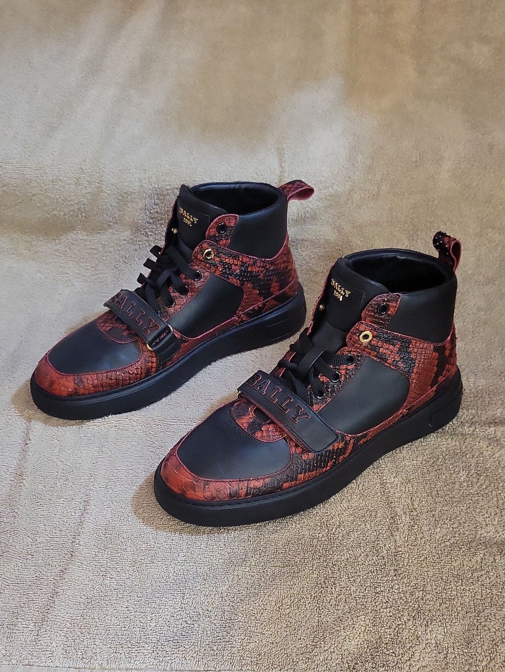 Bally Merryk Men's Bally Red/Black Snakeskin Leather Sneakers
